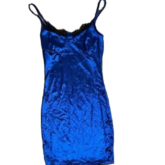 Crushed Velvet Blue Cami Slip Dress | Bodycon Mini Slip | Women's Size M - NWOT - Picture 6 of 10